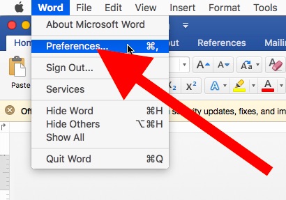 set a default view in words 2016 for mac